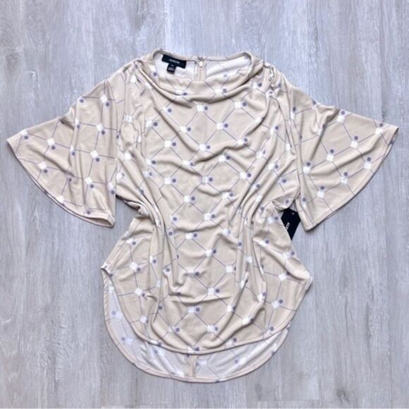 Printed Draped Neck Top M - Picture 1 of 3